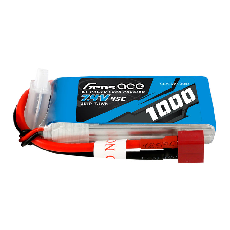 Gens Ace 1000mAh 2S 7.4V 45C LiPo - Deans