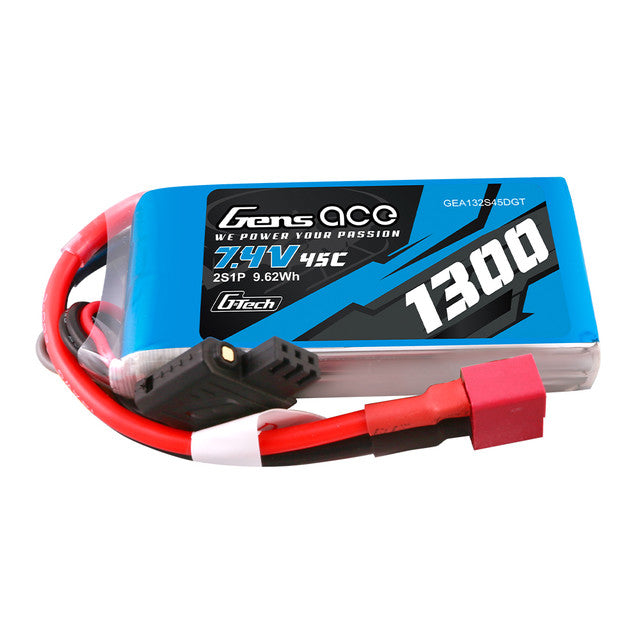 Gens Ace 1300mAh 2S1P 7.4V 45C G-Tech LiPo - Deans