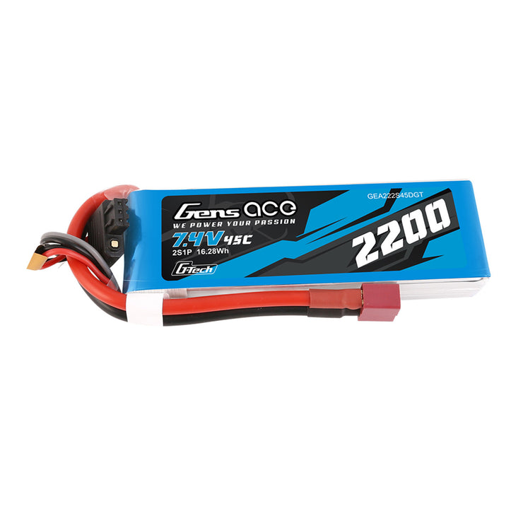 Gens Ace 2200mAh 2S1P 7.4V 45C G-Tech LiPo - Deans