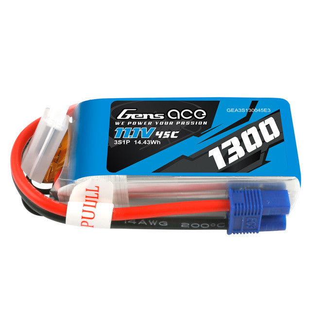 Gens Ace 1300mAh 3S1P 11.1V 45C LiPo - EC3