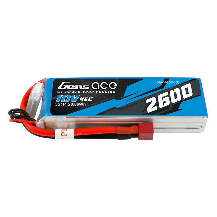 Gens Ace 2600mAh 3S 11.1V 45C LiPo - Deans